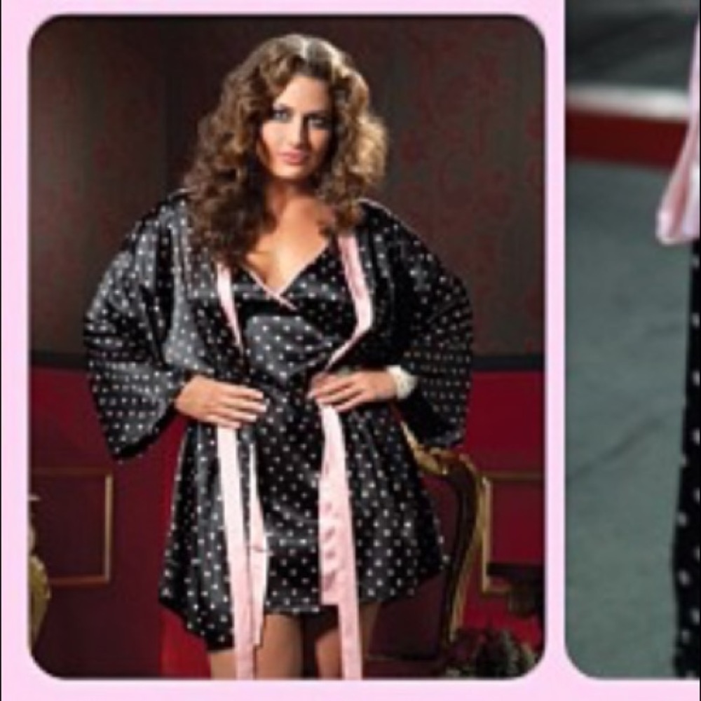 Valentine Set - 7 til' Midnight Polka-Dot Robe & Chemise 2 pcs Set​